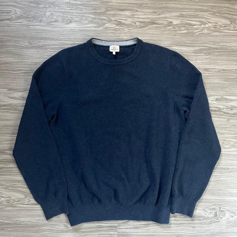 Faherty Brand Mens Navy Heather Organic Cotton Crewneck Sweater MYF2306-NVH L